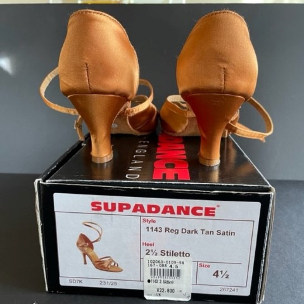 Supadance SATIN DANCE SHOES Suede Bottom, Dark Tan Satin, 2.5 in. heel, Size 7.5 - Picture 2 of 8
